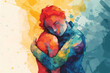 mental ilness person hugging themselves. digital art illustration. generative AI.