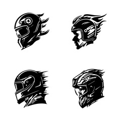 Poster - Rev up your brand with our Hand drawn motorcycle biker helmet logo silhouette collection set. Perfect for the daring and adventurous