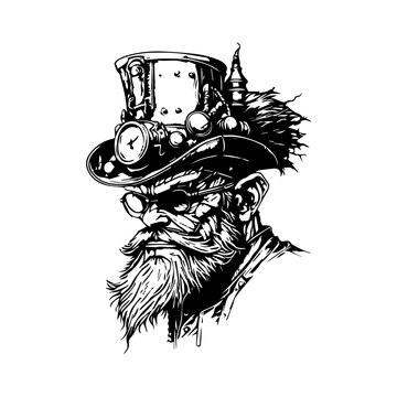 Fantastical and intriguing Hand drawn line art illustration of a troll head, showcasing mythical charm and otherworldly features