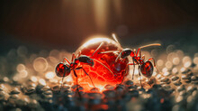 Generative Ai For 2 Red Ants Moving Red Crystal With Cinematic Lighting