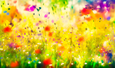 Wall Mural - A watercolor summer flower abstract background resembling a cheerful meadow full of wildflowers