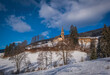 © Сергій Вовк - Small church in St. Magdalena or Santa Maddalena in Geislergruppe or Gruppo dele Odle Italian Dolomites Alps mountains. January 2023