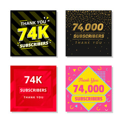 Wall Mural - Thank you 74k subscribers set template vector. 74000 subscribers. 74k subscribers colorful design vector. thank you seventy four thousand subscribers