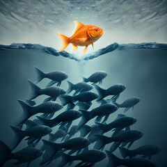 Poster - Goldfish Leadership Concept. Generative AI