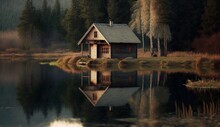 Rustic Cabin On The Edge Of A Tranquil Lake