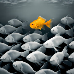 Poster - Goldfish Leadership Concept. Generative AI