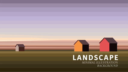 Wall Mural - landscape background house in the middle of the meadow minimal landscape vector illustration 