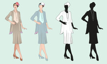 Vintage Fashion Design. Elegant Lady Wearing Retro Style Clothes From The 20s And 30s