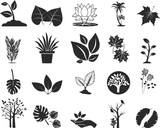 Fototapeta Boho - Nature icon, leaf plant and flower icon set black vector