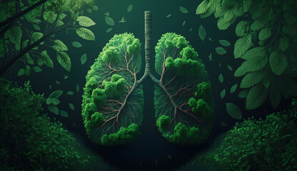 Wall Mural - lung shaped  as atree with leaves ,earth  care concept Ai,generative ,Ai Generative