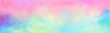 Leinwandbild Motiv Colorful watercolor background of abstract sunset sky with puffy clouds in bright rainbow colors of pink green blue yellow and purple. Abstract painting banner for web and composition
