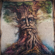 Hand drawn on parchment of a fantasy talking tree