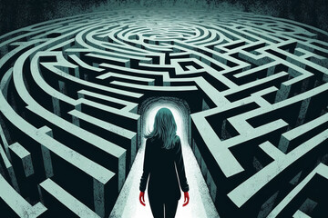 the woman in the maze, created by a neural network, Generative AI technology