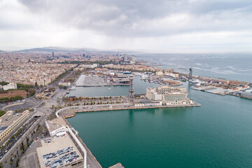 Sticker - View Point Of Barcelona in Spain. Harbor of Barcelona in Background. Mediterranean Sea in Background.