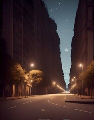 Wall Mural - night empty city street created with Generative AI technology