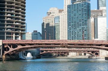 Sticker - Chicago Business District, Downtown, Skyscraper. Bridge. Illinois