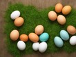 Easter eggs on artificial grass
