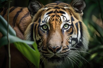 Sticker - An encounter with a Sumatran Tiger. Generative AI