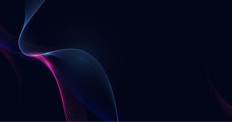 Fototapete - Abstract digital dynamic violet and blue wave on dark background. Futuristic hi-technology concept. Vector illustration