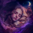 Illustration of a cute sleeping girl in dreams - made with generative AI tools