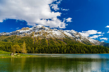 Wall Mural - Crystal blue Lake St. Moritz, Sankt Moritz, Maloja Grisons Switzerland