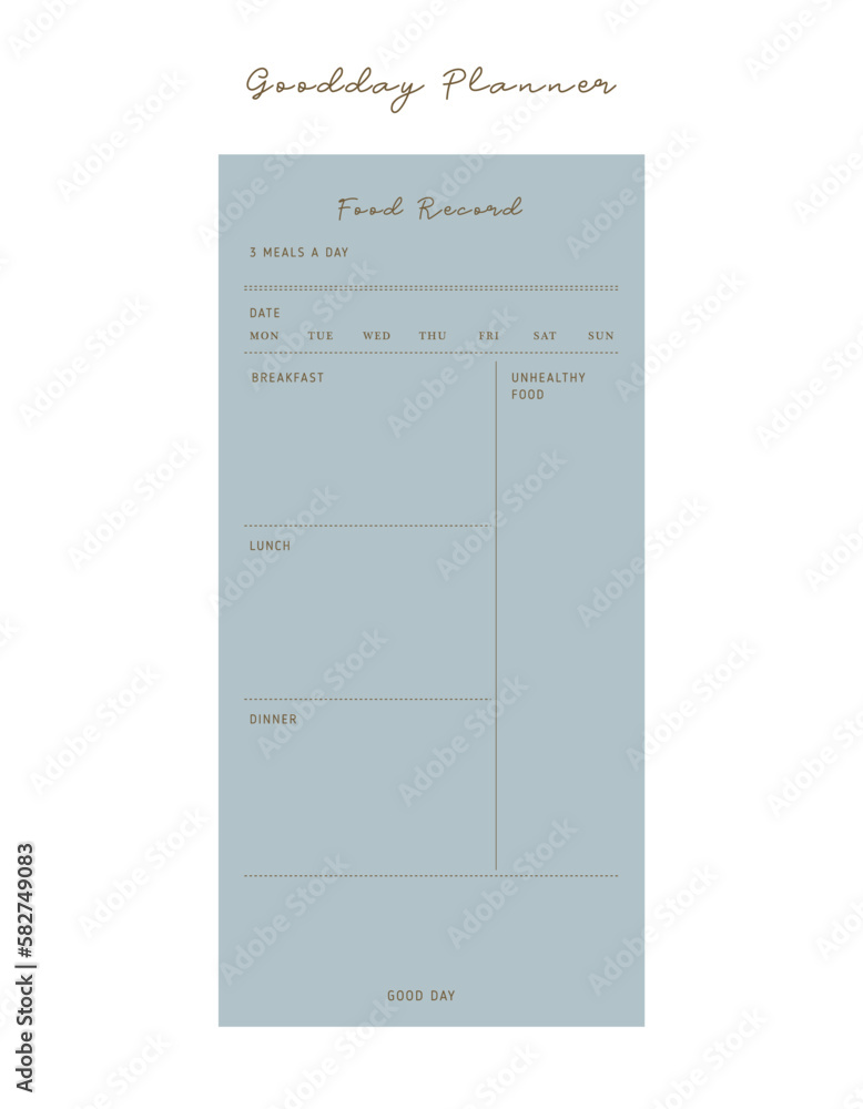Food Record  memo Planner template.  