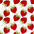 vector illustration seamless pattern features a repeating motif of bright red strawberries with green stems and leaves. strawberries are depicted in a stylized, cartoon-like manner