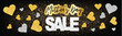 Mothers Day sale banner, website or newsletter header. Golden hearts garland on black background. Vector illustration.