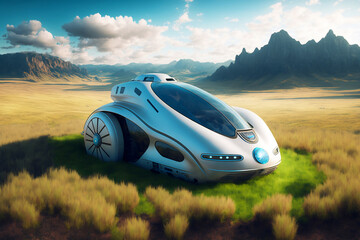  Low-carbon transport. Environmentally friendly vehicle concept with green, generative ai