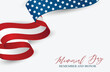 Memorial Day banner or flyer background with American flag ribbon. United States of America national holiday. Vector illustration.