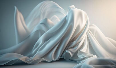 Wall Mural - a white fabric is blowing in the wind on a gray background with a light shining in the background and a light shining in the background. generative ai