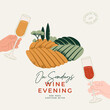 Wine toasting hands. Vineyard landscape. Vector textured illustration. Vector illustration