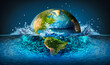 An oceanic globe manipulation background with water waves representing the earth's vast waters