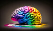 A brain composed of rainbow colors, representing the diversity and breadth of creative thinking