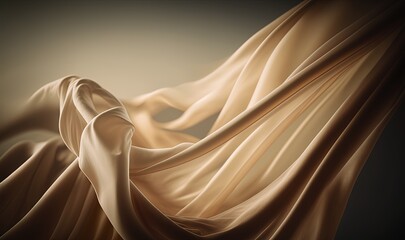 Wall Mural - a painting of a flowing fabric in brown and beige colors on a dark background with a soft shadow of the fabric to the left of the image. generative ai