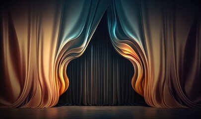  a stage with a curtain and a stage light in the middle of the stage with a stage curtain and a stage light in the middle of the stage.  generative ai