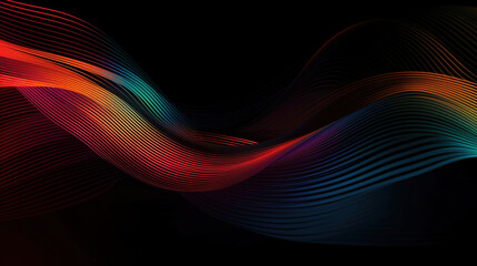 Wall Mural - abstract rainbow colorful waves on dark background, generative ai