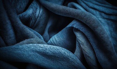 Wall Mural - a close up of a blue cloth with a black background and a blurry image of the fabric in the center of the image is very dark. generative ai
