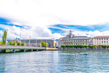 Wall Mural - Bridge in the Lake Lucerne near city Lucerne, Luzern Switzerland