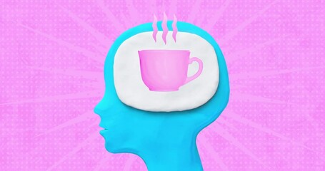 Wall Mural - Modern loop photo collage animation. Coffee lover head, coffee addiction concept