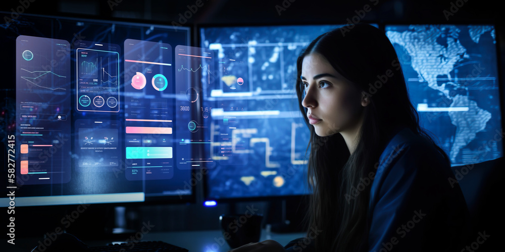 Virtual assistant technology for analyze big data and complex information.System intelligence for smart work.digital management  program.ai generated images