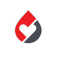 Blood drop with heart logo design, ink drop and love logo icon, blood donor symbol