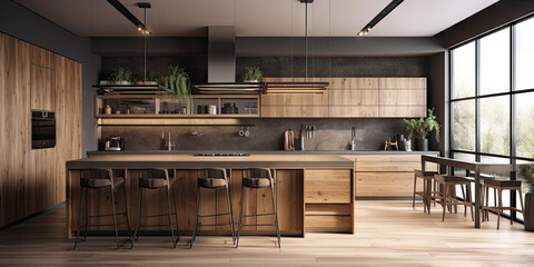 Modern Kitchen interior, background, 3d render Generative AI