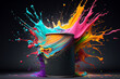 an explosion of colorful paint from a can,color splash splashes out of can Generative AI
