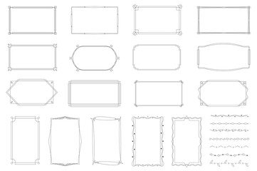 Aufkleber - Decorative frames set graphic elements in flat design. Bundle of vintage lines calligraphic borders with curls corners, rectangle ornaments certificate templates. Illustration isolated objects
