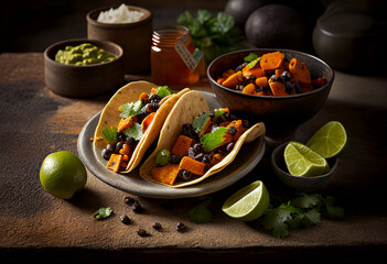 Vegetarian vegan Sweet Potato Mexican Tacos Soup, Mouth Watering Photography