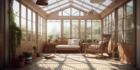 Poster - Sunroom interior, 3d render. Generative AI