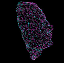 Aufkleber - 3D human head made of a polygonal mesh. Concept of a facial recognition systems and biometrics.