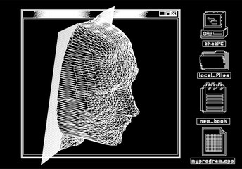 Aufkleber - 3D human head made of a polygonal mesh. Concept of a facial recognition systems and biometrics.