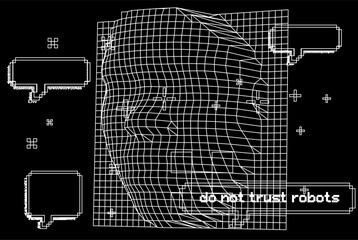 Aufkleber - 3D human head made of a polygonal mesh. Concept of a facial recognition systems and biometrics.